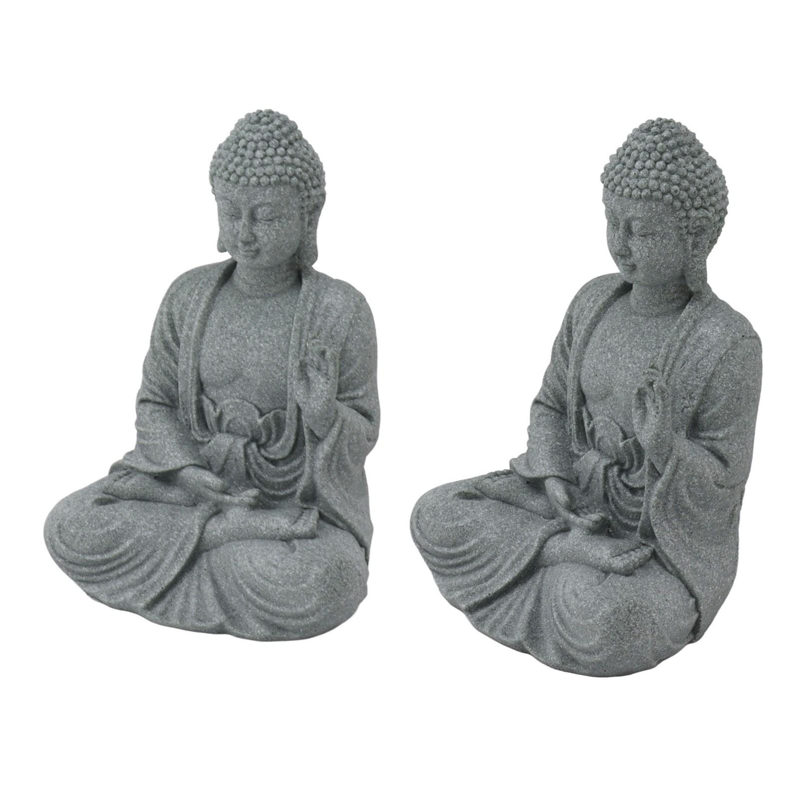 Statue de Bouddha Sculpture en Grès Vert Figurine Assise Bouddhiste Ornement pour Salon Cour
