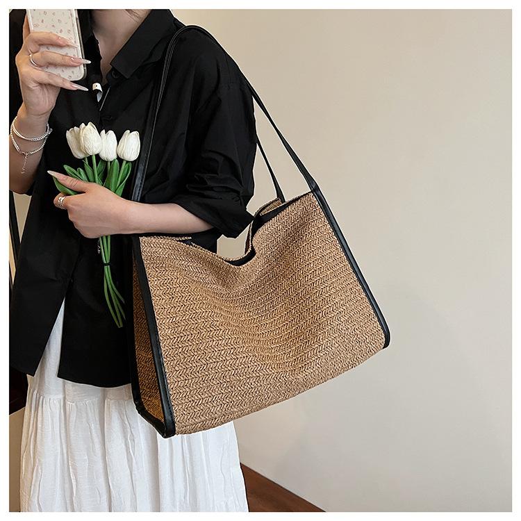 Gewebte Strohtasche Damen große Kapazität neu vielseitig Schulter Strandtasche Pendler Tragetasche