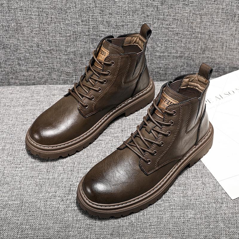 

High-quality Leather High-top Shoes 2024 Autumn New Men Casual Shoes Fashionable and Comfortable Outdoor Non-slip Men s Boots 44 44 коричневий