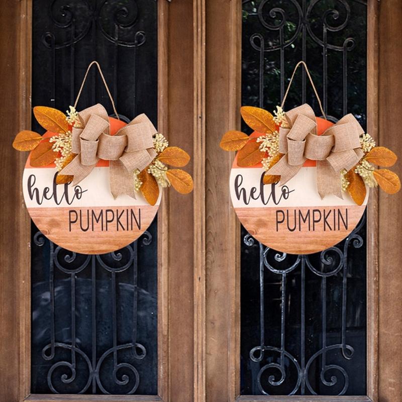 Farmhouses Welcome Wood Sign Delicate Fall Themed Wood Welcome Sign with Bowknot and Berries for Decoration