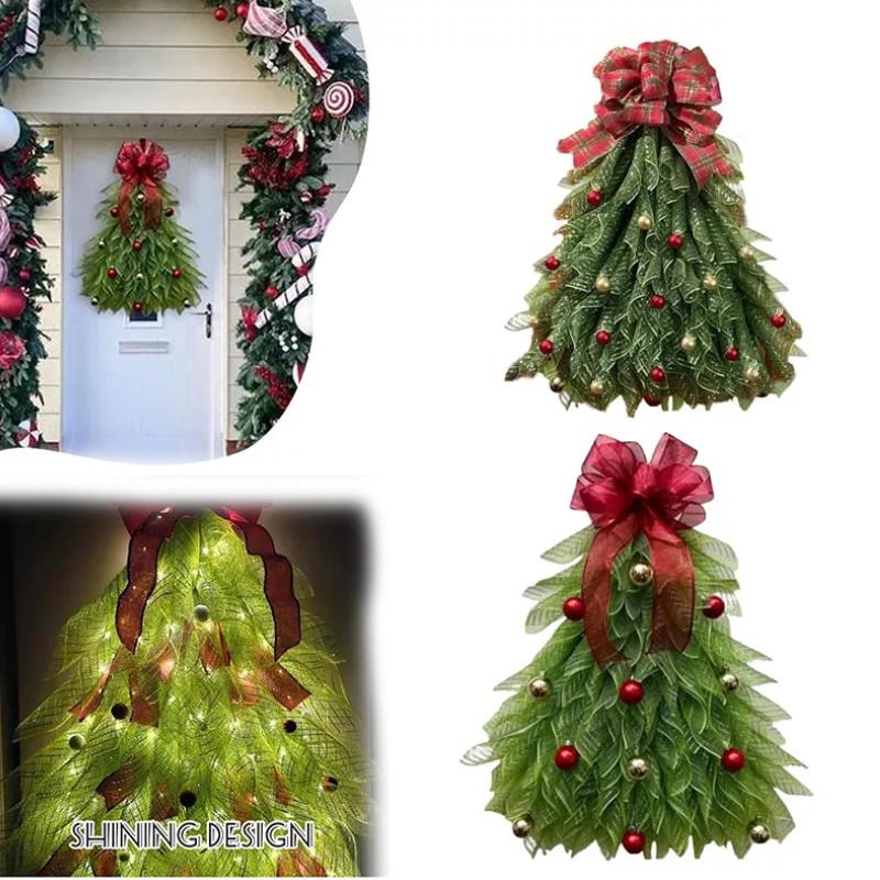 Handmade Christmas Tree Wreath For Front Door Glow Light Hanging Ornament Decor