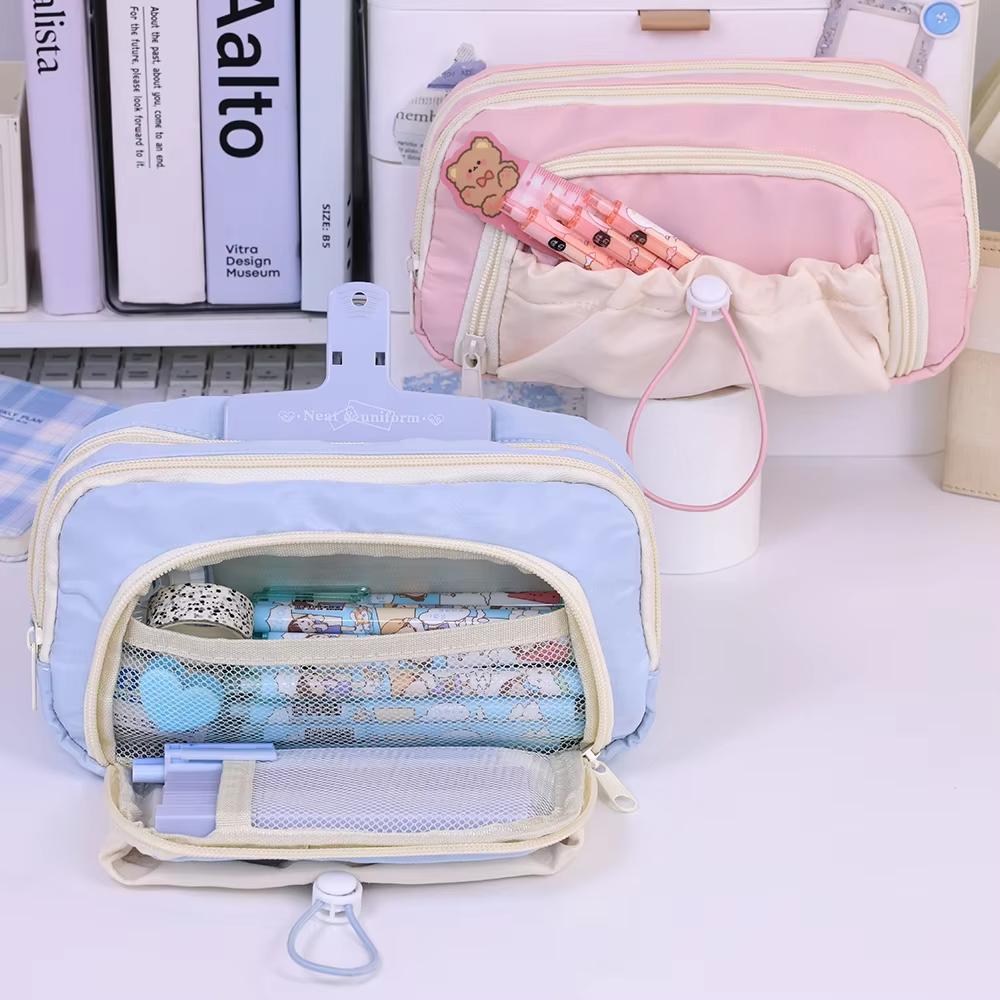 3 Layers Large Capacity Pencil Bag Aesthetic Pen Case Big Stationery Bag Zipper Pencil Pouch Children Pen Bag School Supplies