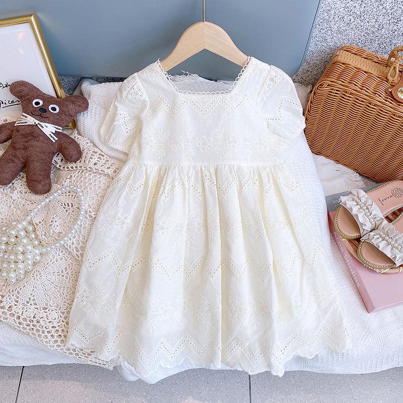 Girls Summer Lace Trim Short Sleeve Princess Dress Cute Children Casual Party Wear Clothing For Kids Toddler Baby Girl Outfit