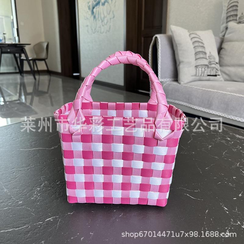 P Color Plastic Woven Handbasket Gift Basket Vegetable Basket Women's Bag Beach Bag