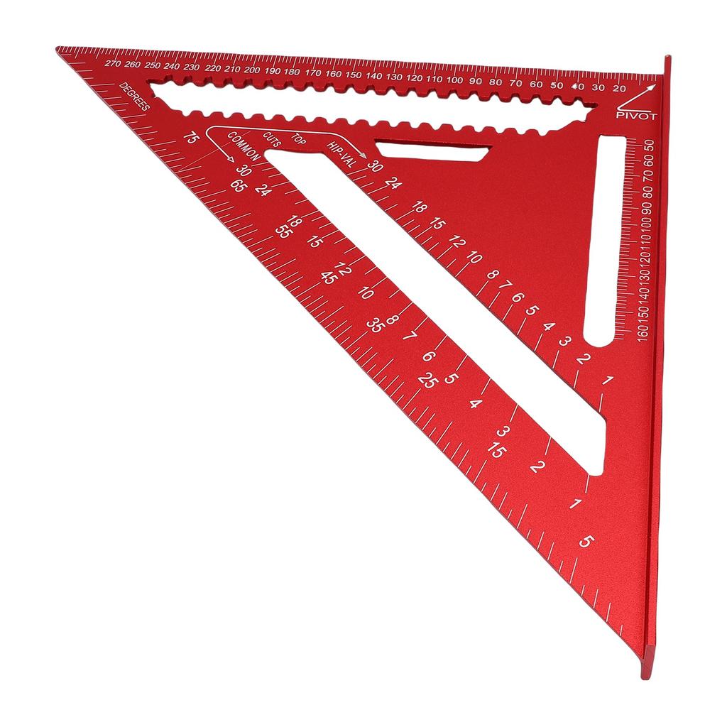 Rafter Square Aluminum 12 Inch Woodworking Layout Tool Metal Triangle Angle Protractor for Woodworking and Carpentry Red