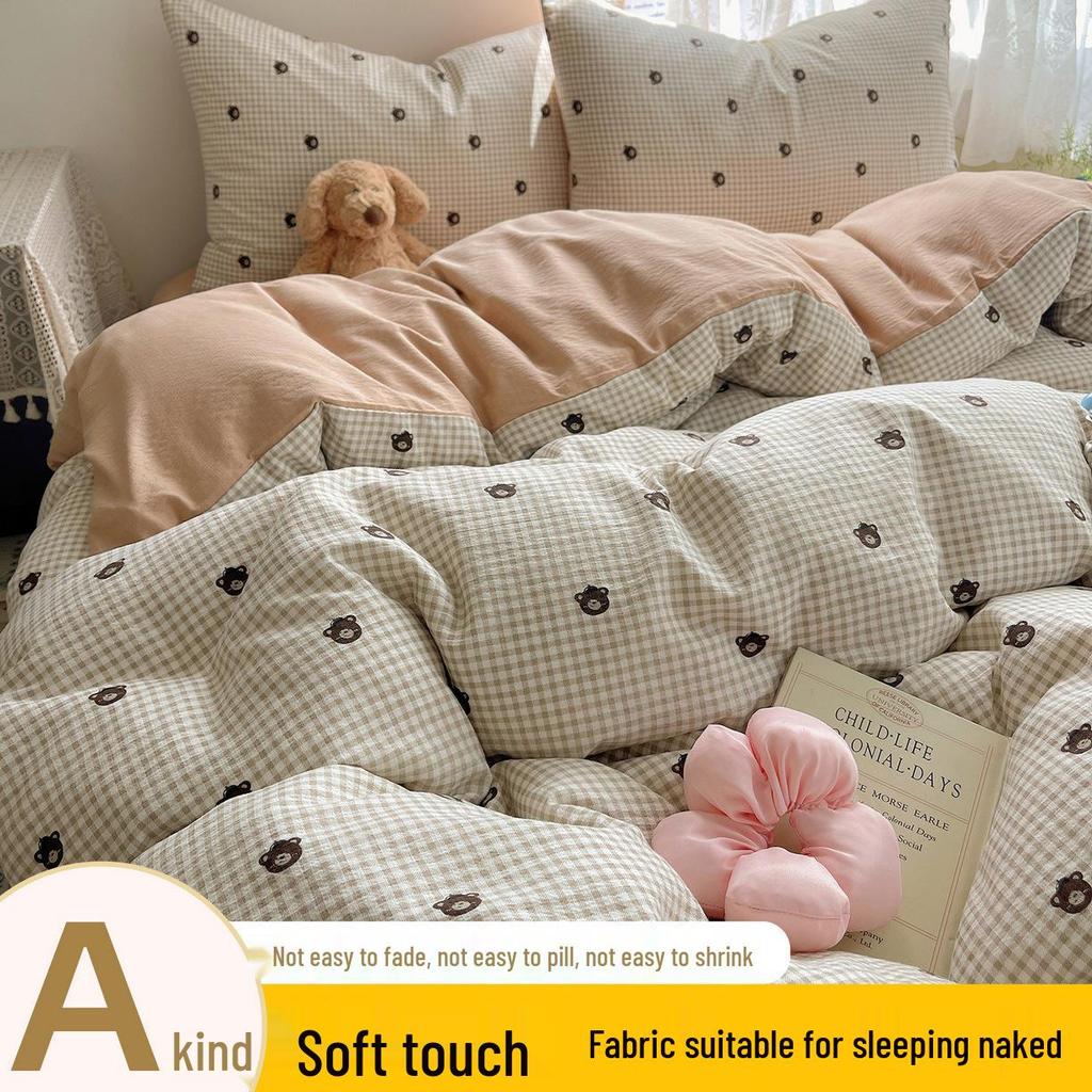 Floral Soft Cloud-Feel Double-Layer Gauze Bedding Set: Machine Washable, Small Student Dormitory Size, 3-Piece