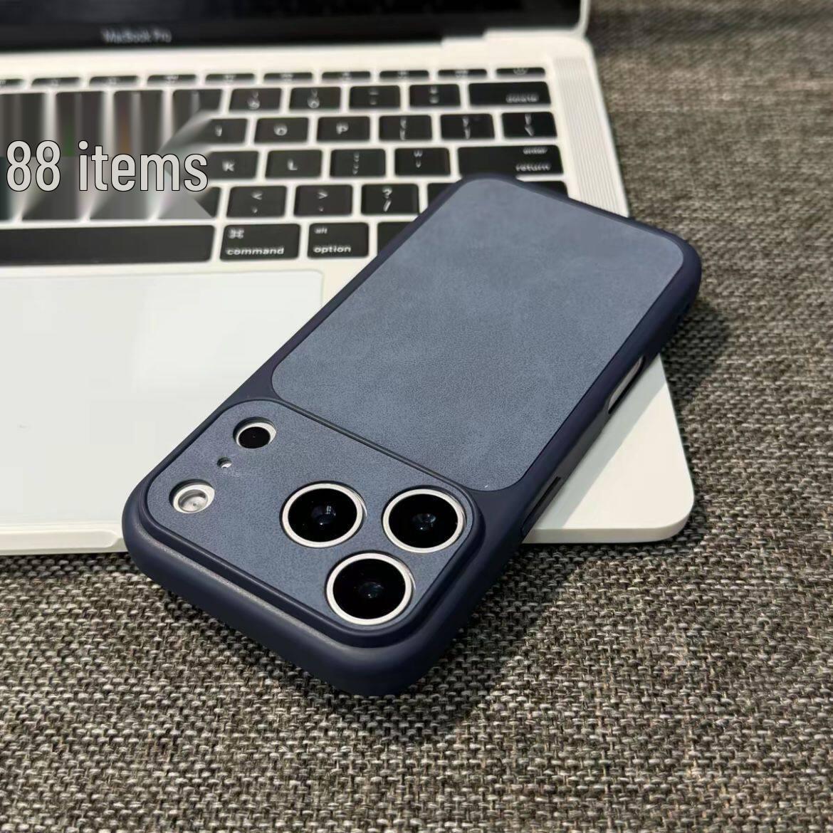 

Electroplated Lambskin Leather Phone Case for Apple 13-16 Pro Max with Large Window iPhone 15 Pro Max синій