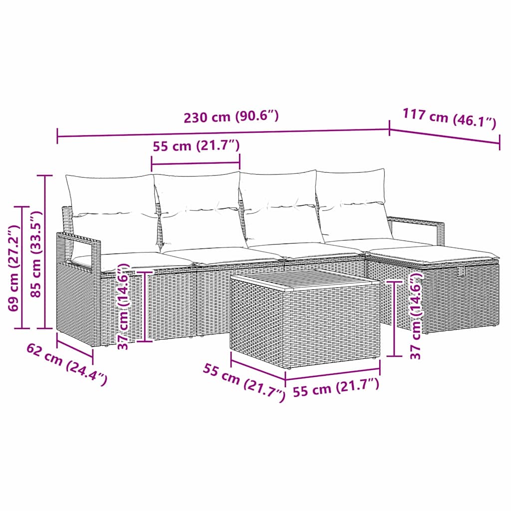 Garden Sofa Set with Cushions 6 pcs Black Poly Rattan