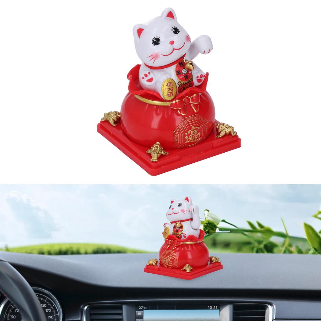 Cat Statue Automatic Waving Arm Solar Powered Wealth Welcoming   Cat for Present Cash Register Home Decoration