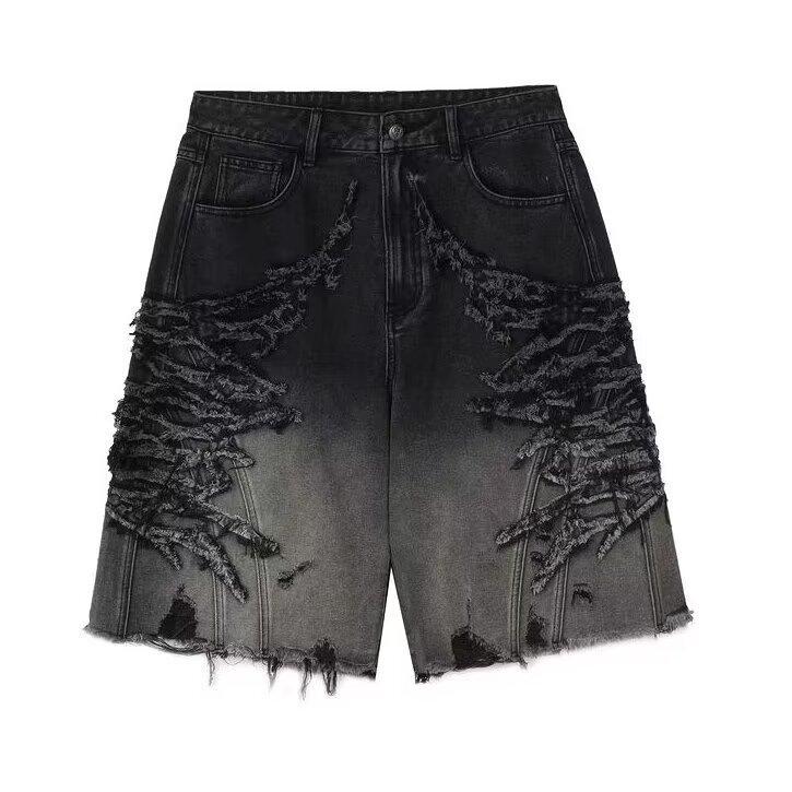 JYL Men's Denim Shorts Summer Washed Ripped Zip Niche Stylish Denim
