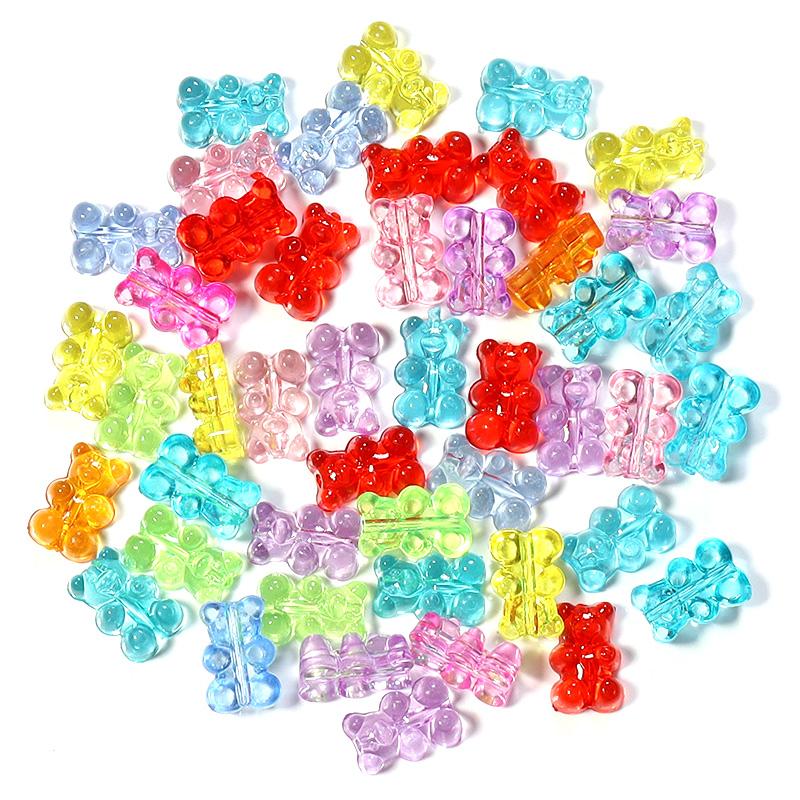

50pcs/Lot Colorful Acrylic Gummy Bear Pendant Cartoon Colorful Animal Necklace For DIY Women&Girl Fashion Daily Jewelry Gifts
