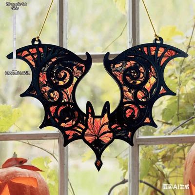 1pc Acrylic Bat Hanging Decoration Stained Glass Effect Gothic Halloween Window Decor Colorful Suncatcher, Four Seasons Decoration