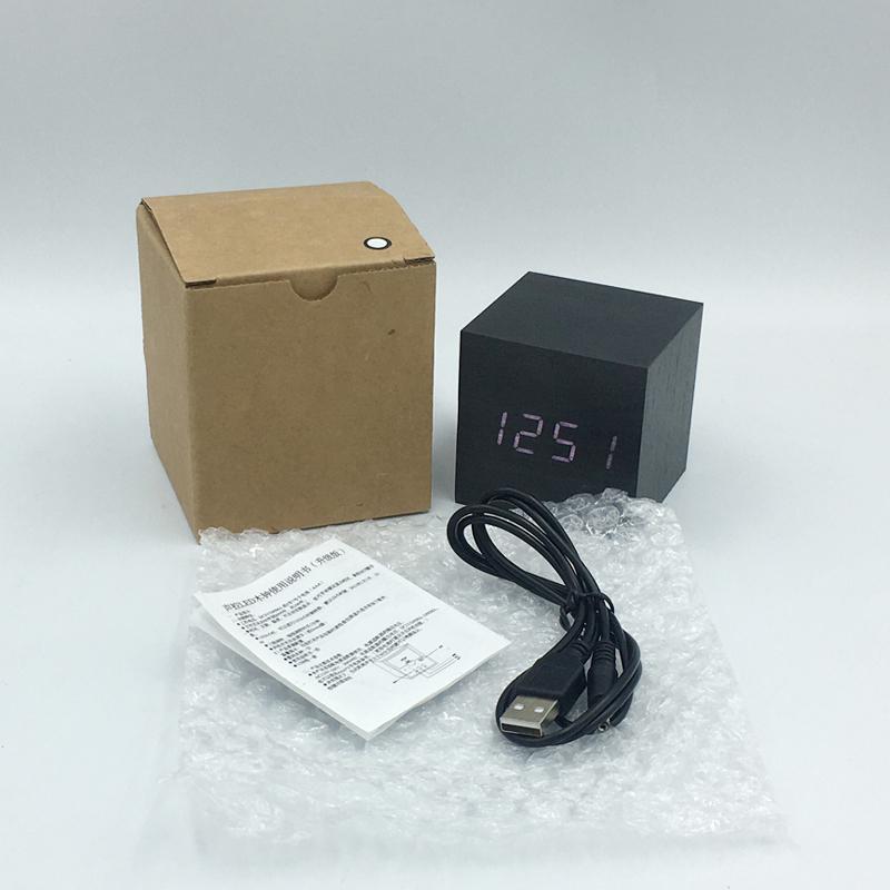 Voice Control Wooden Digital Alarm Clock TEMP Date 3 Alarms Desktop Electronic Table Clock 12/24H USB Powered LED Bedside Clock