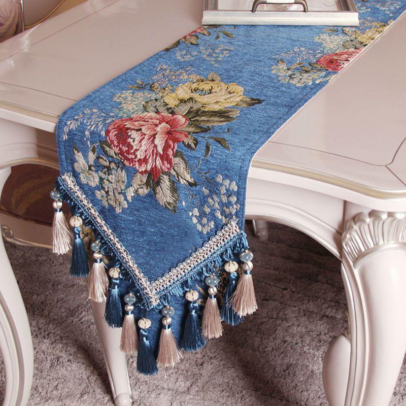 Europejski stół żakardowy, stolik do herbaty i szafka pod telewizor, antypoślizgowy długi ręcznik, koralikowy frędzel, wisiorek, dekoracja meblowa, obrus