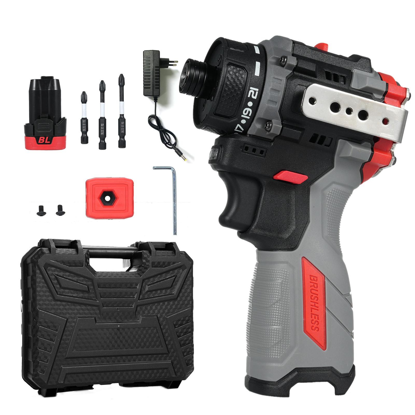 

16.8V бесщеточный шуруповерт + молоток 45Nm 1600RPM литиевый набор инструментов для шуруповерта электрический винт EU Plug & 1 Battery