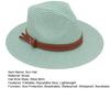 Women Jazz Hat Wide Brim Faux Leather Belt Decor Beach Straw Hat Adjustable Size UV Protection Foldable Summer Hat