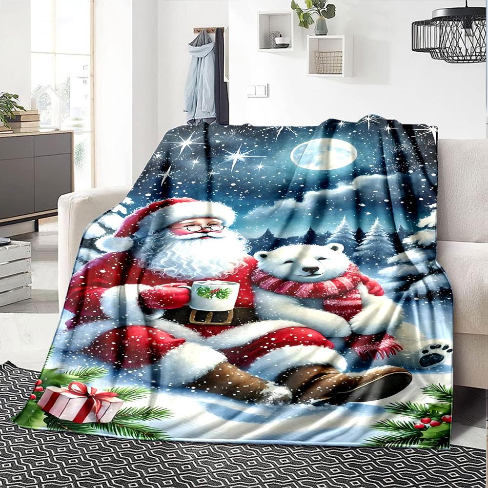 1pc Santa Claus, Polar Bear Blanket Lightweight Flannel Throw for Sofa Bed Travel Camping Livingroom Office Couch Chair