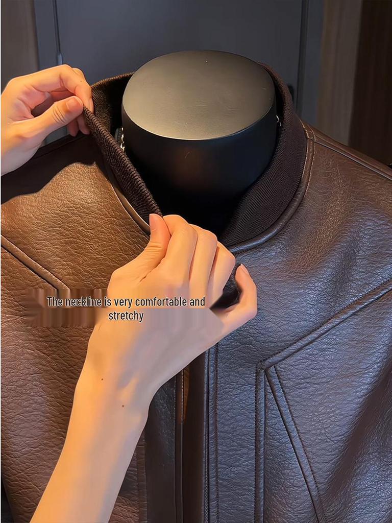 Men's Cool Black Leather Motorcycle Jacket - High-End Autumn/Spring Wear