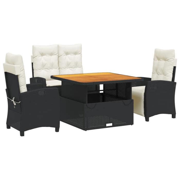 VidaXL Ensemble à Manger de Jardin avec Coussins 4 pcs, Table de Terrasse, Meubles de Patio, Mobilier d'Extérieur, Noir 3277381