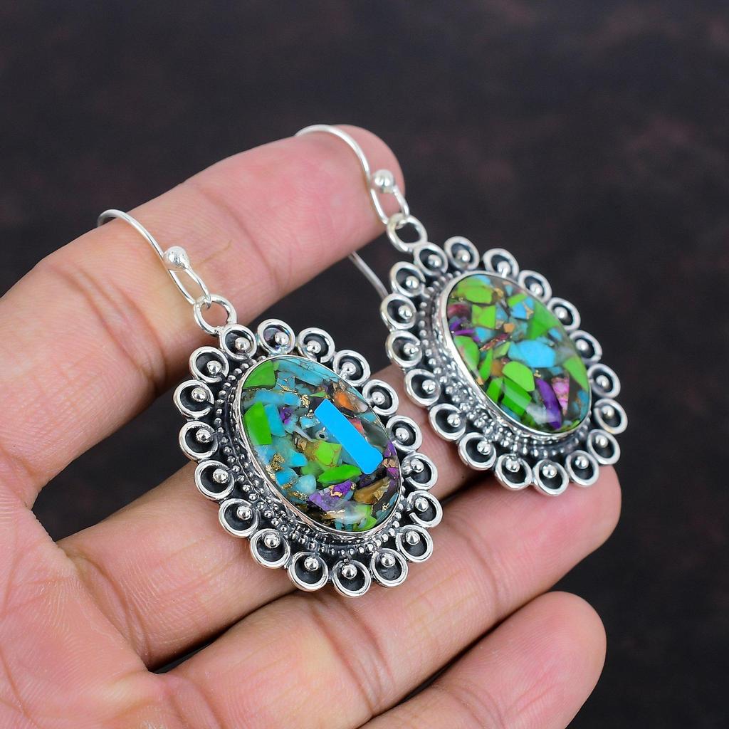 Fiesta Kingman Turquoise Earring Multi Copper Turquoise Earrings 925 Sterling Silver Earring Handmade Gemstone Jewelry Latest Design Earring