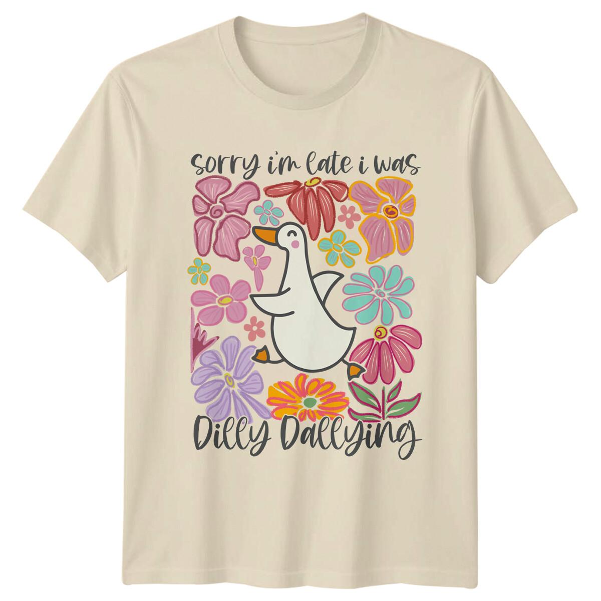 

Sorry I m Late Dilly Dallying Goose Flowers Nature T-Shirt 3XL