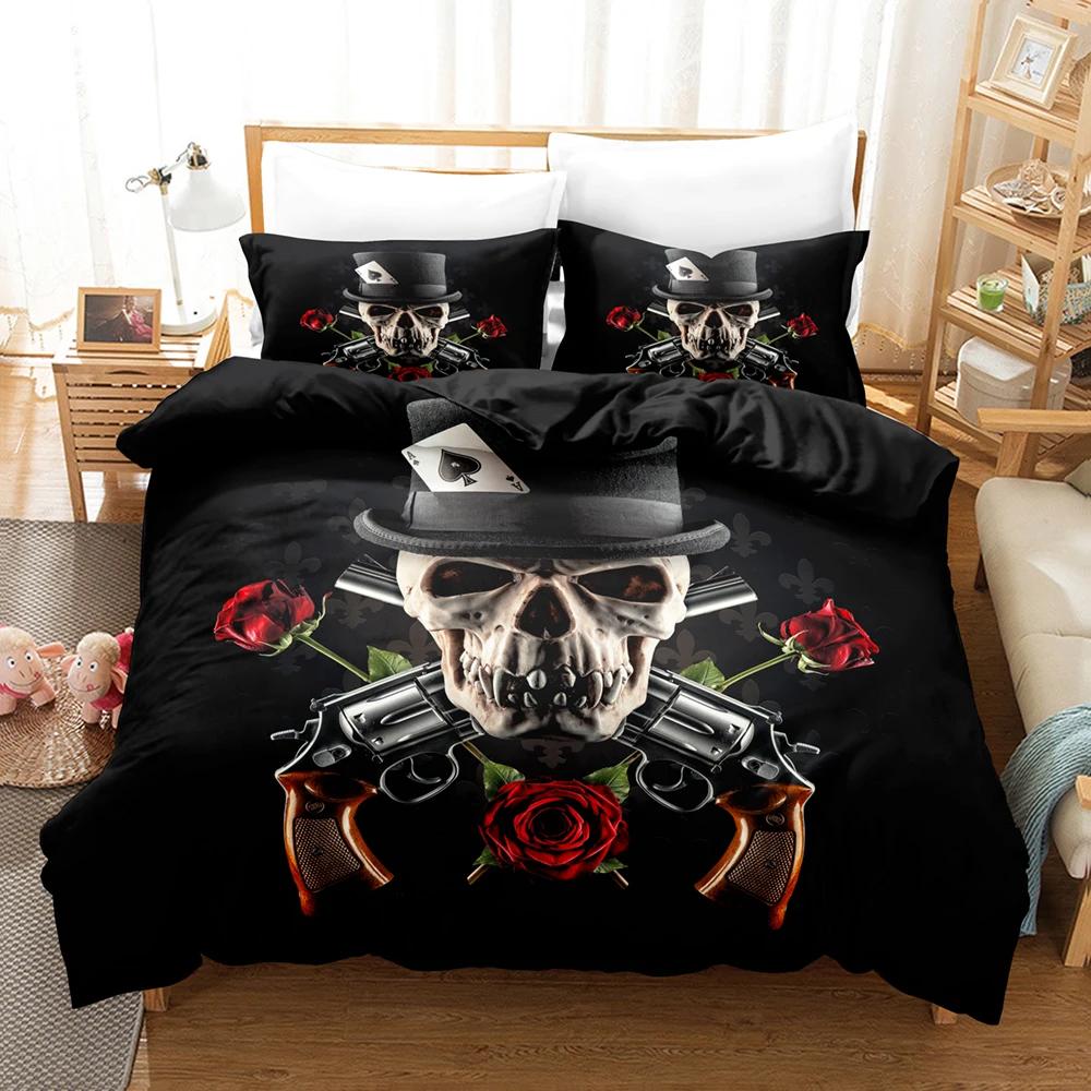 CalifKing 260x240 Skull Bedding Set Adults Winter Duvet Cover Set Kids,twin Full Queen King Bedroom  Housse De Couette Dropship