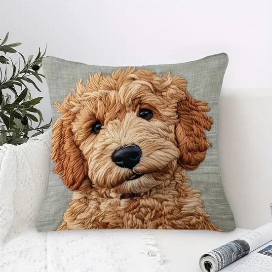 Dog Pillow Cover Imitation Embroidery Puppy Pillowcase Throw Pillow Cover with Hidden Zipper for Car Home Bedroom Couch Sofa Decor