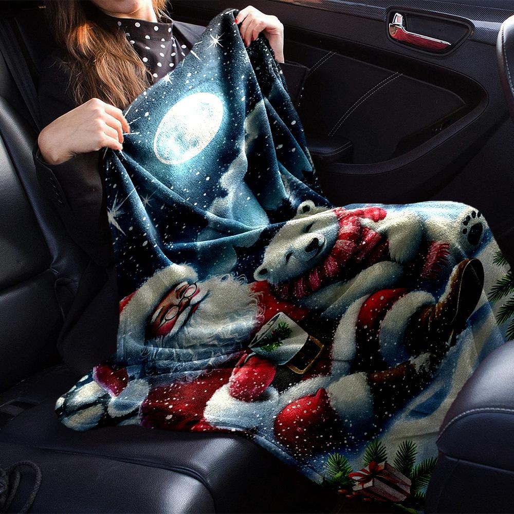 1pc Santa Claus, Polar Bear Blanket Lightweight Flannel Throw for Sofa Bed Travel Camping Livingroom Office Couch Chair