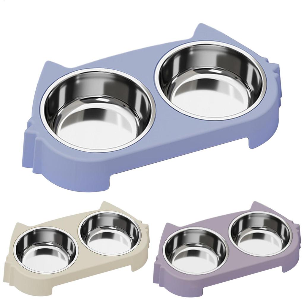 Dog Bowl Stand Anti-Slip Detachable Food Holder Station Dog Bowl Holding with Double Stainless Steel Dish for Home Living Room