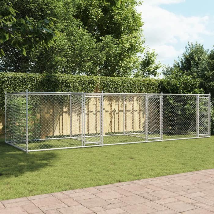VidaXL Cage pour Chien avec Portes, Chenil pour Chien, Maison pour Chien, Niche de Jardin Terrasse, Gris 6x2x1,5 m Acier 3209574