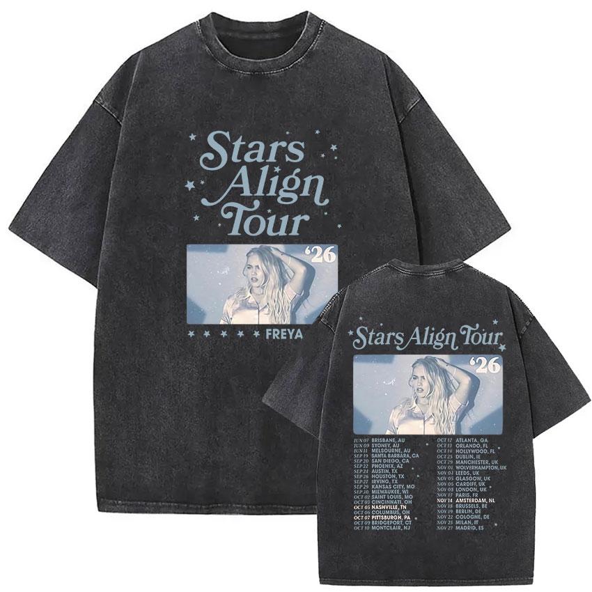 T-shirt Grafica Vintage Lavata Freya Skye Stars Align Tour Uomo Donna Estate Alta Qualità Moda Oversize Cotone