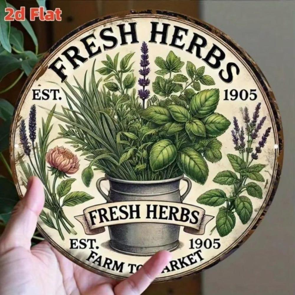 Vintage Metal Tin Sign Herb Garden Kitchen Wall Decor