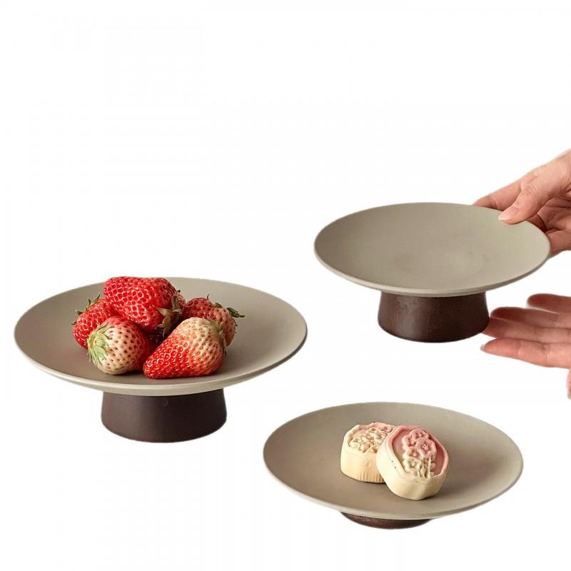Ceramic Fruit Plate Rustic Snack Tray Footed Dessert Dish Home Tea Pastry Kitchen Tableware