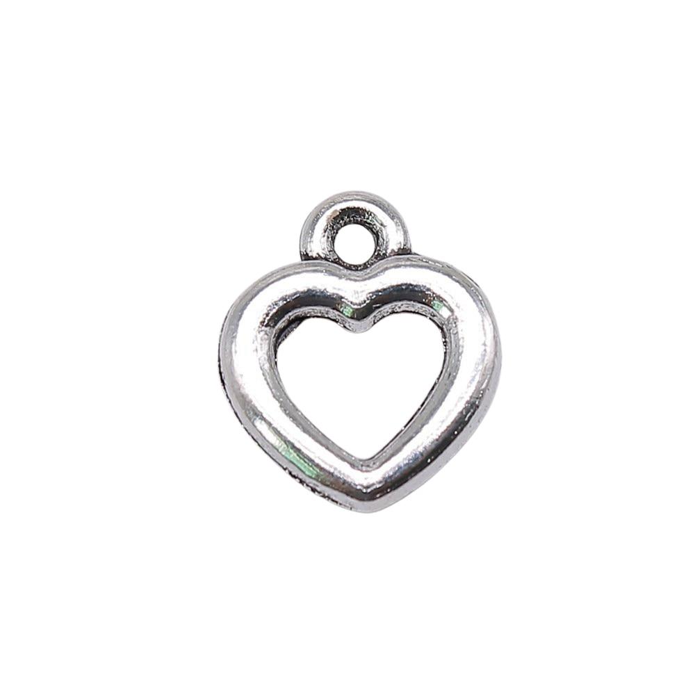 

20шт Сердце Шармы Амулеты Античное серебро Цвет Цинковый сплав 10X12mm