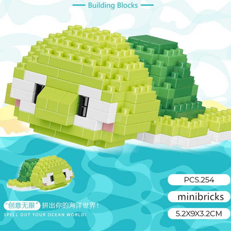 NEW Cute Marine Animals Turtles Dolphins Crabs Fish Clownfish Octopus Building Blocks Kit Girl Bricks Model Kids Toy Children