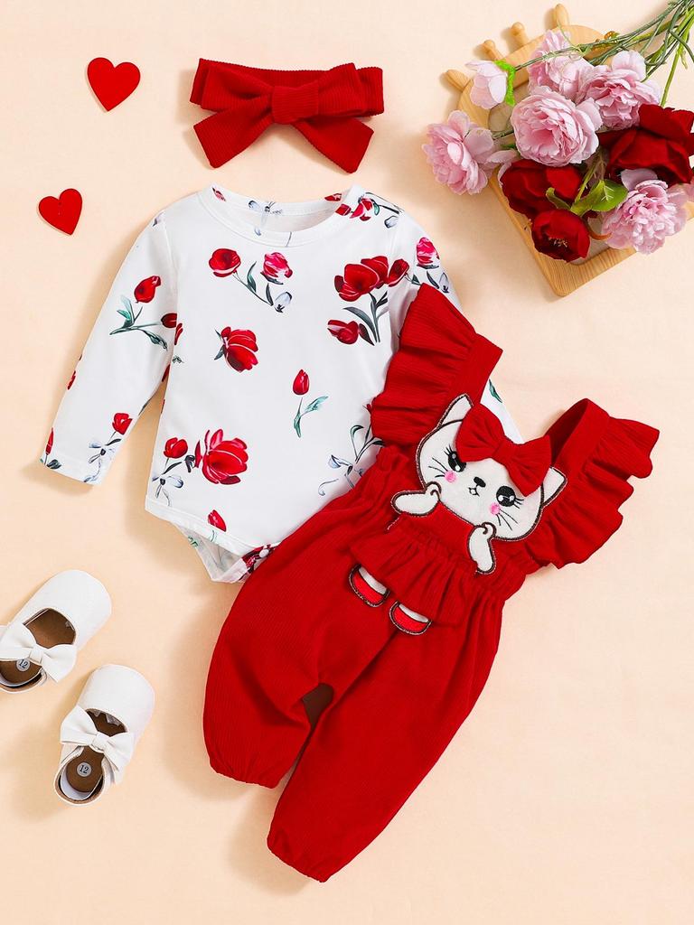 Europäisches/Amerikanisches Baby 3-teiliges Set: Langarm-Strampler mit Cord-Latzhose