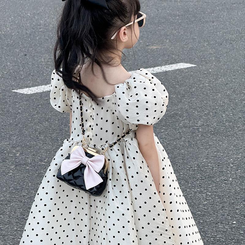 Modern Pu Leather Girls And Boys Shoulder Bag Featuring Adorable Bow And Checkered Pattern