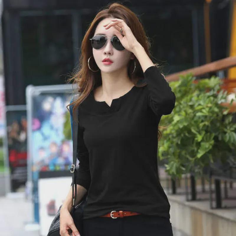 Dámské korejské jarní/podzimní tričko s dlouhým rukávem a výstřihem do V, úzké, 2025 – dostupné v několika barvách