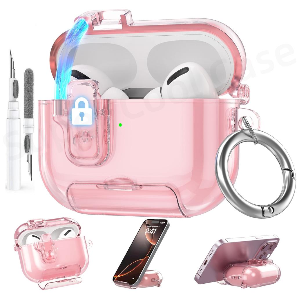 For AirPods Pro 3 Case (2025) with Phone Stand & Cleaning Kit Magnetic Automatic Lock Case Cover for AirPods Pro 3rd Generation