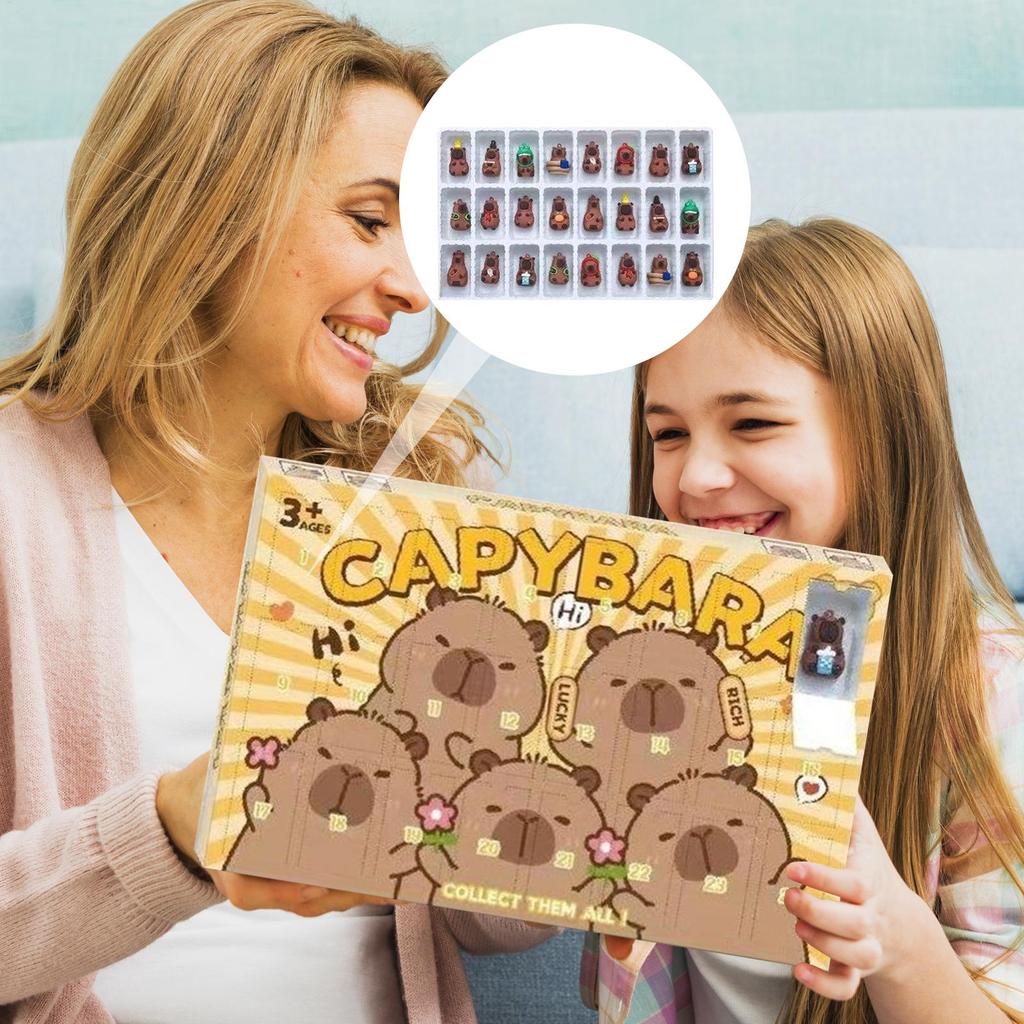 24 Tage Countdown Kalender 2025 Weihnachts-Countdown-Kalender mit 3D Capybara Dekorative Tierspielzeuge Feiertags-Heimdekoration