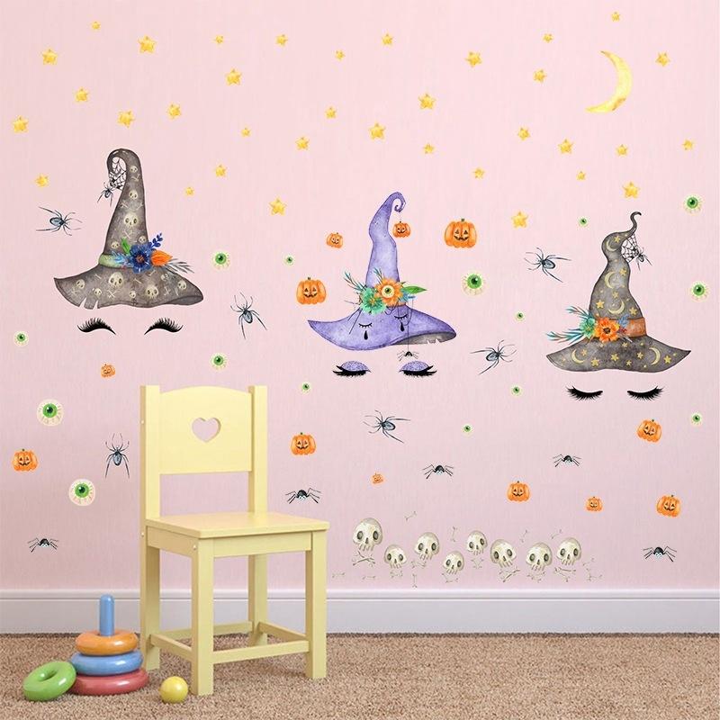Lovely Halloween Stickers Cartoon Witches Pumpkin Children s Room Wall Decoration Pvc Wall Stickers Windows Paste Halloween Decorations 204