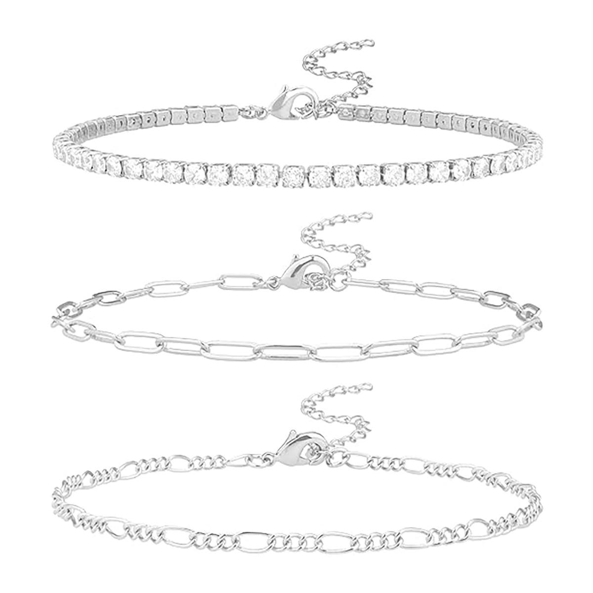 

Waterproof Rhinestone Paperclip Cuban Chain Anklet Jewelry срібний