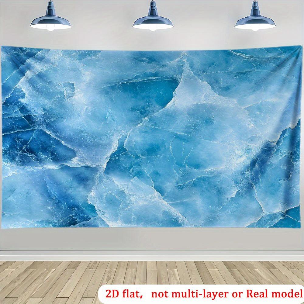 Blue Marble Ice Texture Tapestry Abstract Ocean Wave Wall Art 2D Flat Print Modern Minimalist Living Room Bedroom Bathroom Decor 100X70CM