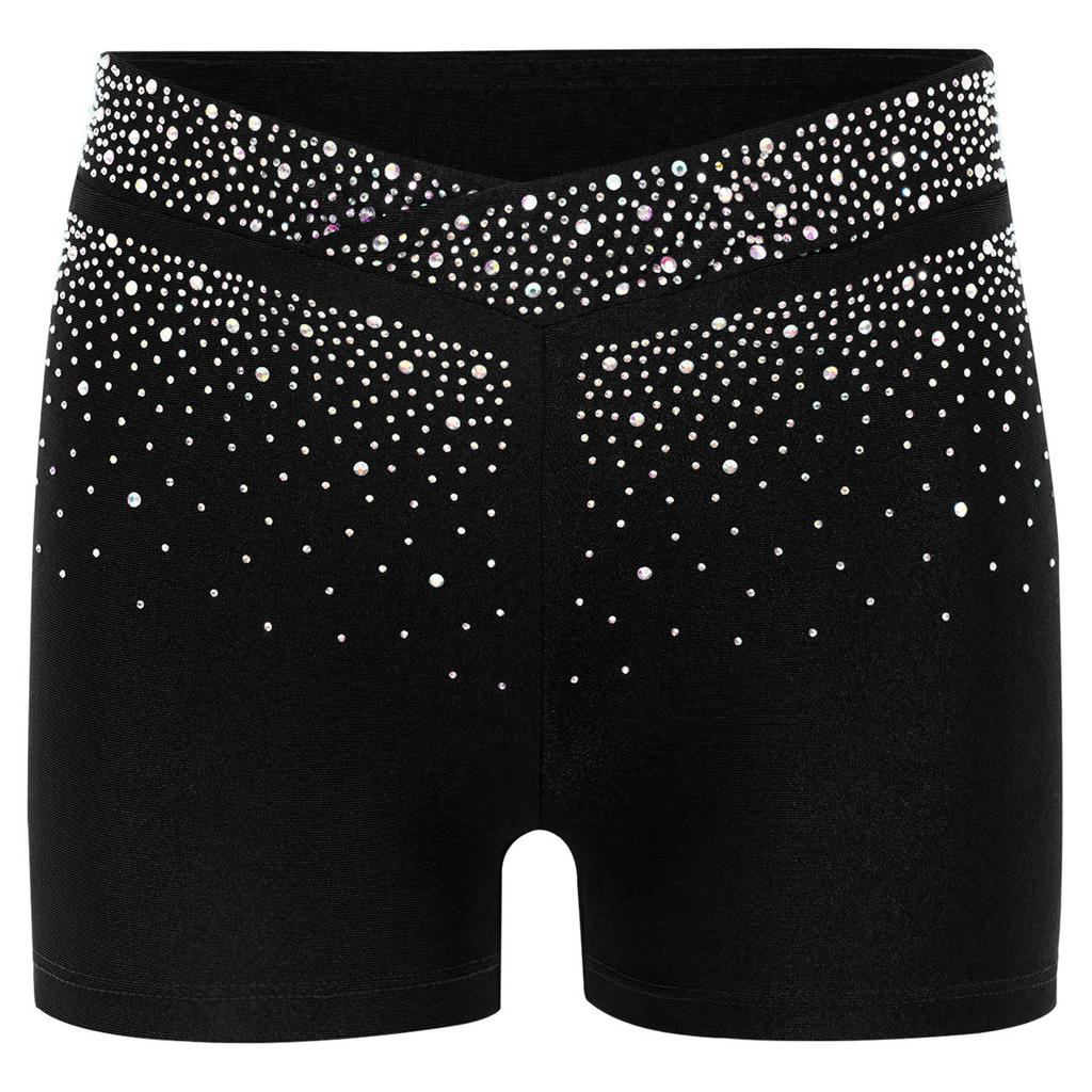 Mädchen Funkelnde Strasssteine Shorts V-Form Elastischer Bund Eiskunstlauf Tanz Gymnastik Akrobatik