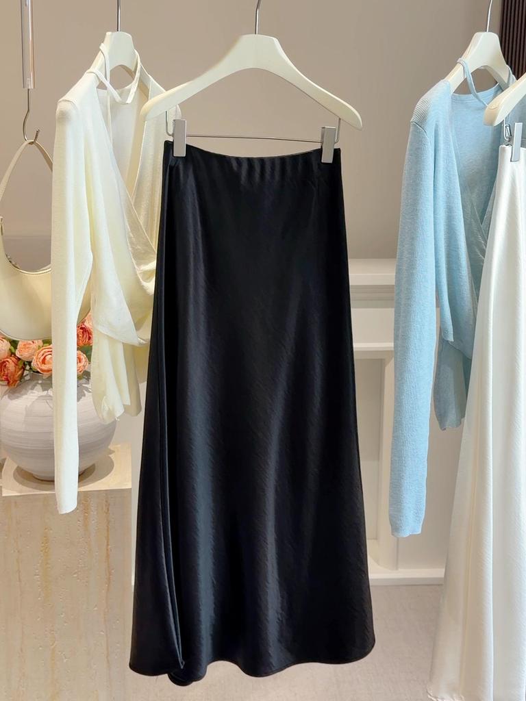 High-End Satin Mermaid Skirt for Women - Spring 2026 A-Line High Waist Slimming Drape Long Skirt