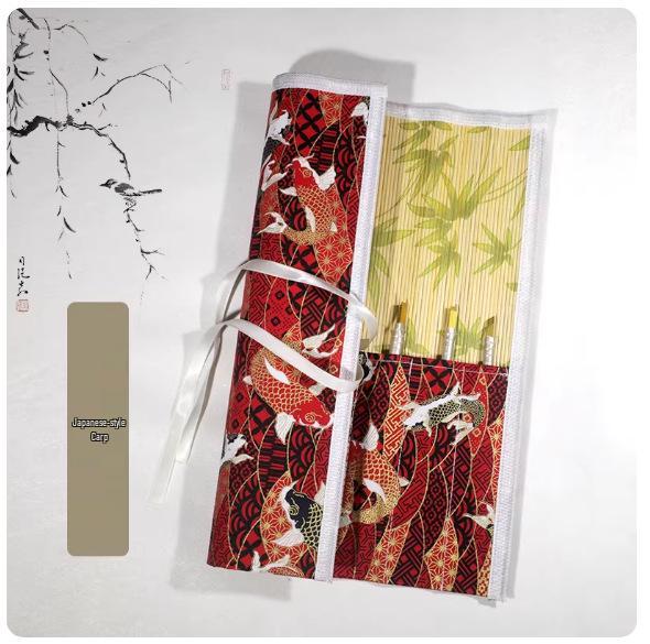 Bamboo Roll-Up Calligraphy Brush Bag: Chinese Style Pen Storage for Four Treasures of the Study