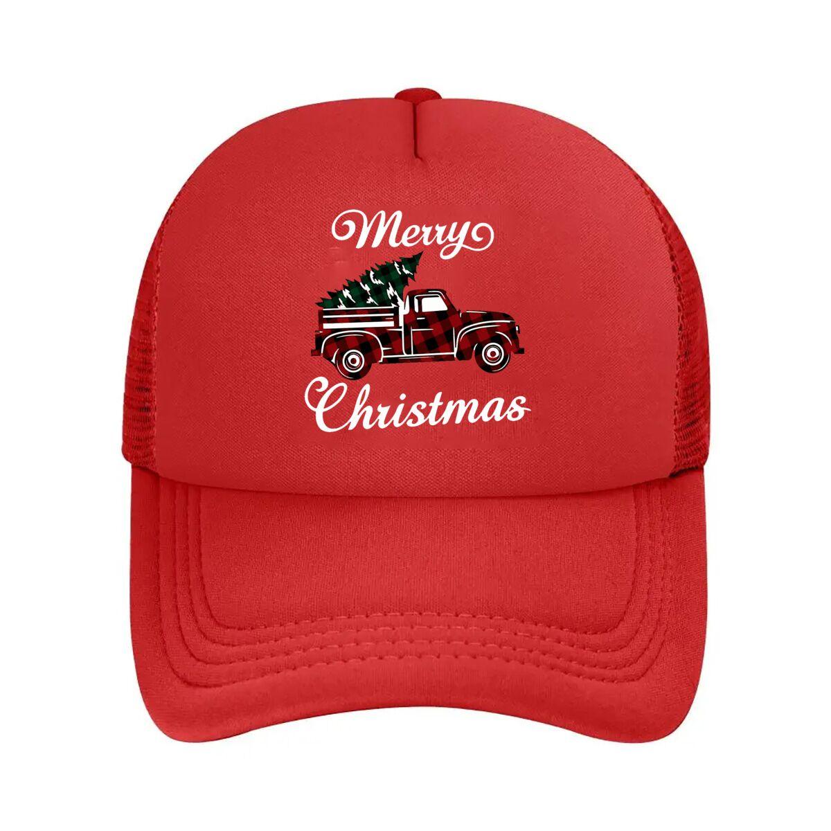 Merry Christmas Plaid Tree Graphic Mesh Baseball Cap Hip Hop Adjustable