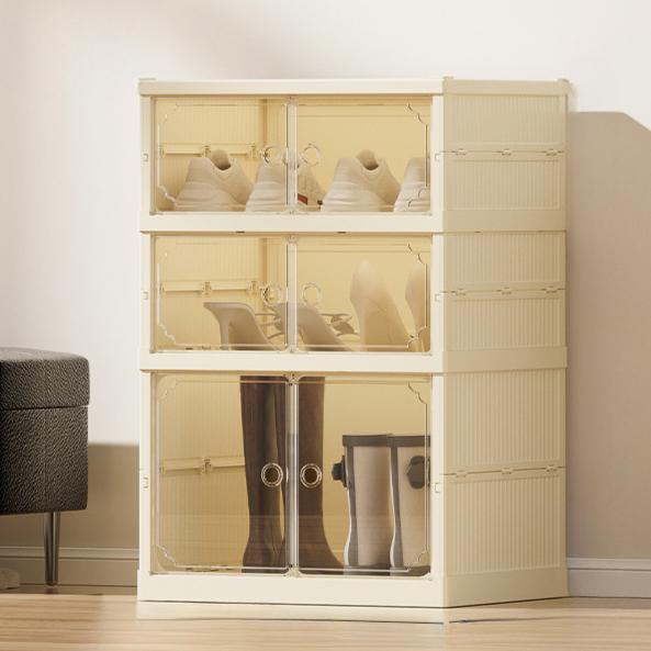 Fold & Lock Shoe Cabinet System - 6-Tier Collapsible Shoe Rack with Dust-Proof Doors, 12 Pair Space-Saving Storage