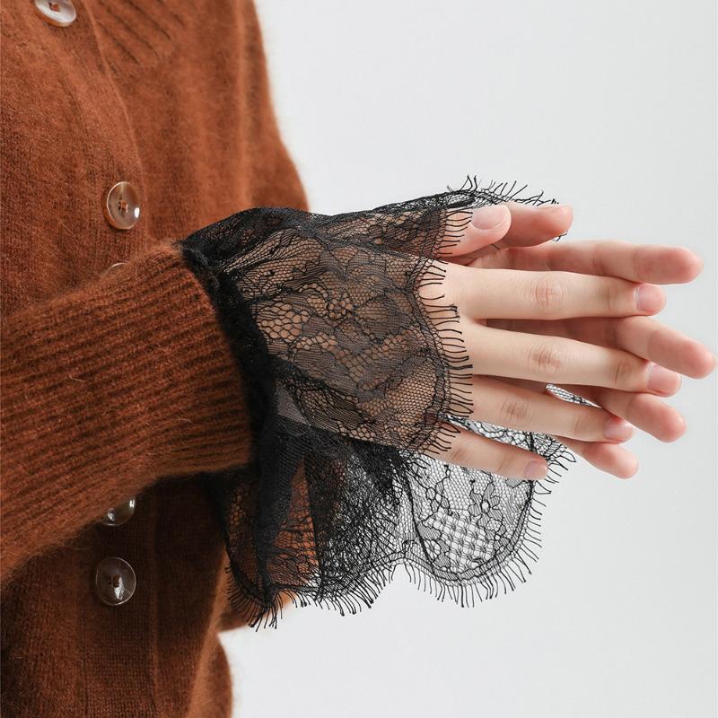 1 Pair Decorative Lace Sleeves Decorated Cuffs Fake Sleeve For Wedding Dress Wild Flounces Wrist Sleeves Pleated Wrist Cuffs