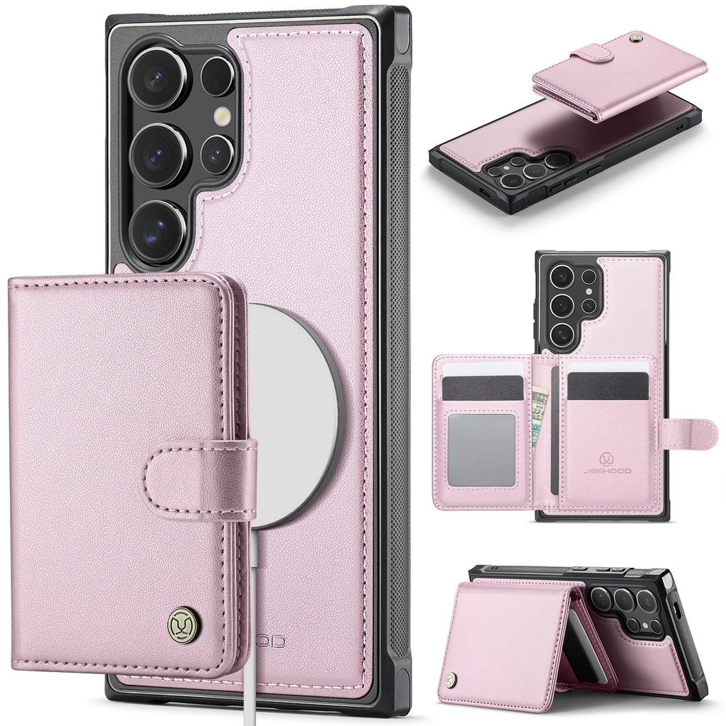 For Samsung Galaxy S26+ Magnetic Case JEEHOOD J09 RFID Blocking Card Holder Leather Back Phone Cover